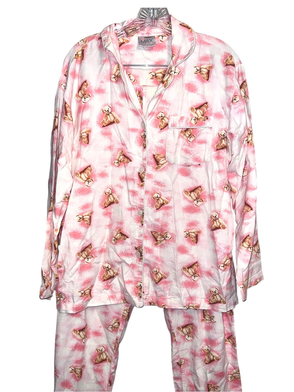 Madison & Max Teddy Bear Pajama Set Women’s Small Pink Button Front Sleepwear